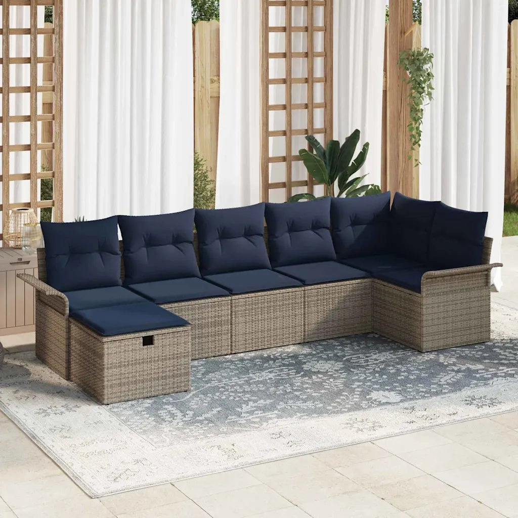 Set Divano da Giardino 7 pcs Grigio e Blu Navy polyrattan 3358904