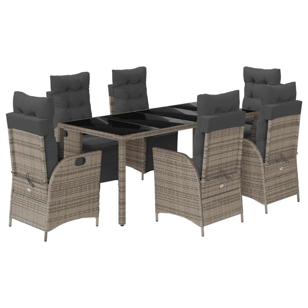 Set da Pranzo da Giardino 7 pz con Cuscini in Polyrattan Grigio