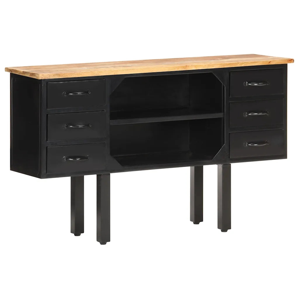 Credenza 110x30x65 cm in Massello di Mango Grezzo e Acciaio 321571