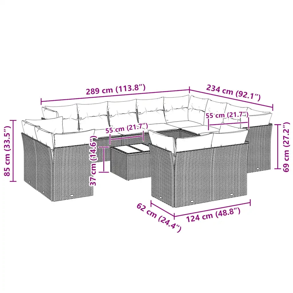 Set Divani Giardino 13 pz con Cuscini Grigio Chiaro Polyrattan 3250381