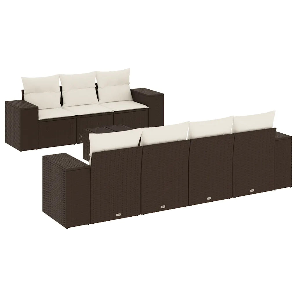 Set Divani da Giardino 8 pz con Cuscini Marrone in Polyrattan 3222332
