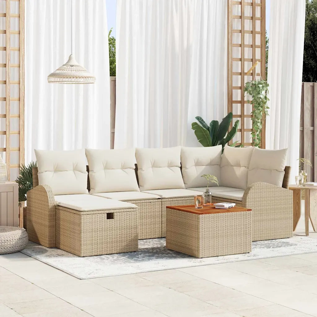 Set Divano da Giardino con cuscino 7 pcs Beige Poly Rattan 3360844