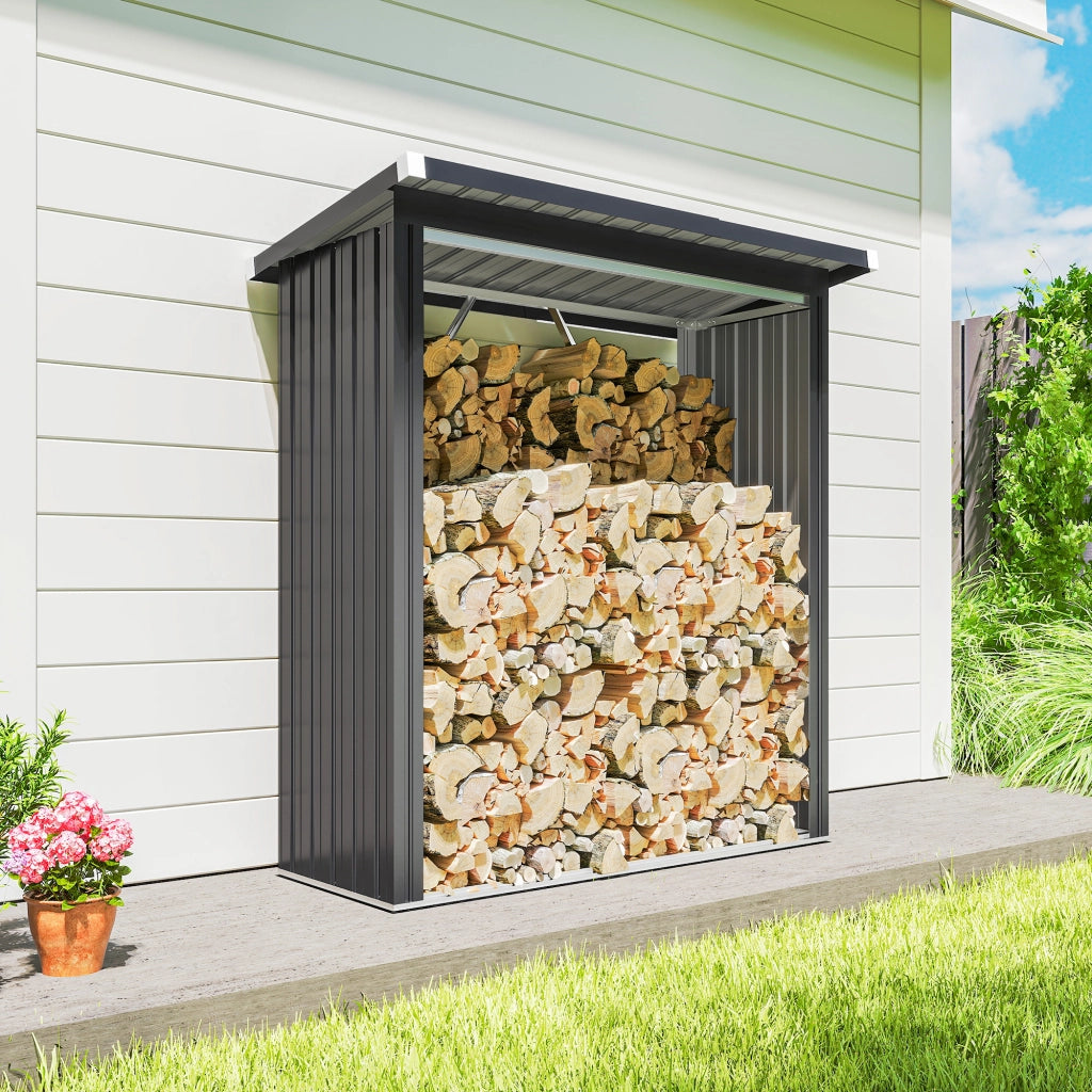 Capanno per legna da ardere ¨C Zephmum ¨C Acciaio, tetto spiovente, 150x66.5x150 cm, grigio scuro