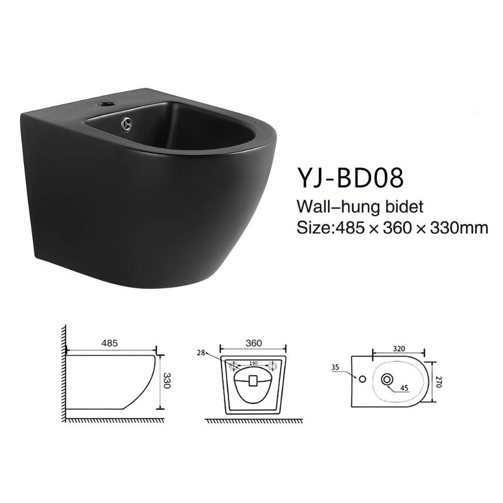 Bidet sospeso nero opaco YJ-BD08