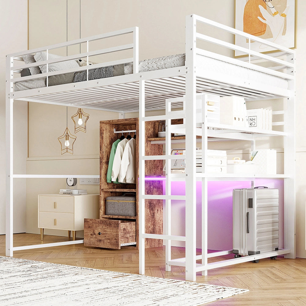 Letto a soppalco - Xylo - 140x200 cm LED bianco