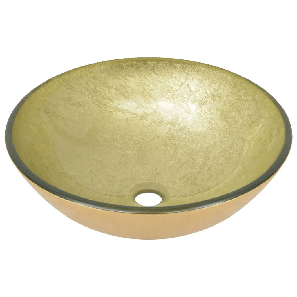 Lavandino Rubinetto e Piletta a Pressione-Lavabo-Lavello Vetro Temperato Oro 915877