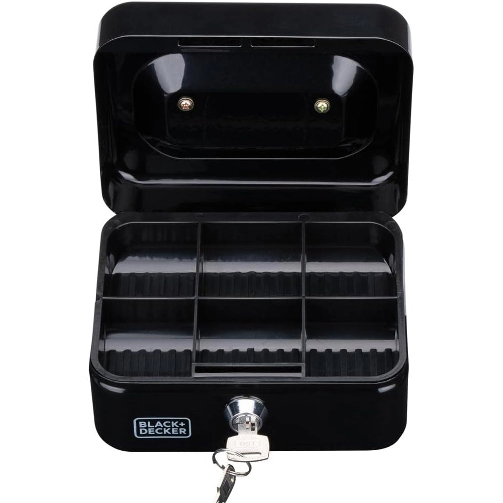 BLACK+DECKER Cassetta Portavalori Nera Cassaforte con 2 Chiavi e 6 Scomparti