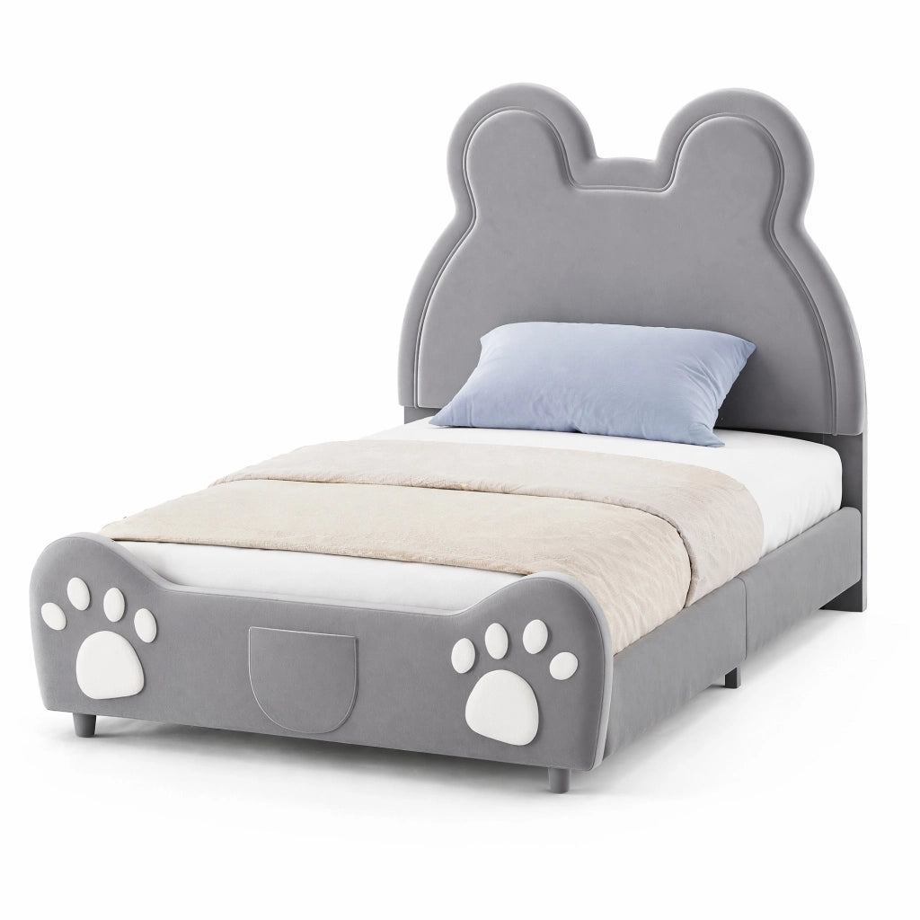 Letto imbottito per bambini a forma di orso, 90 x 200 cm, grigio