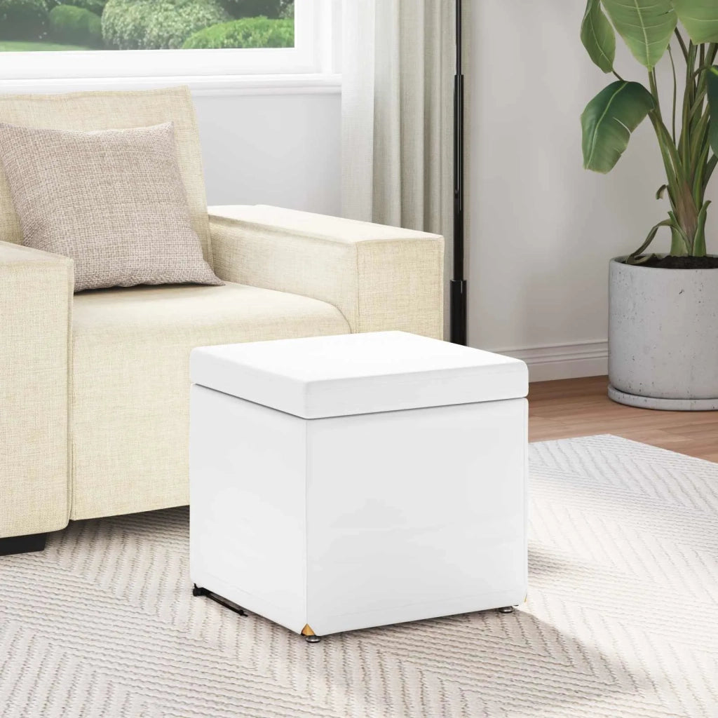 Pouf Bianco Pelle Sintetica e Legno Ingegnerizzato 876757