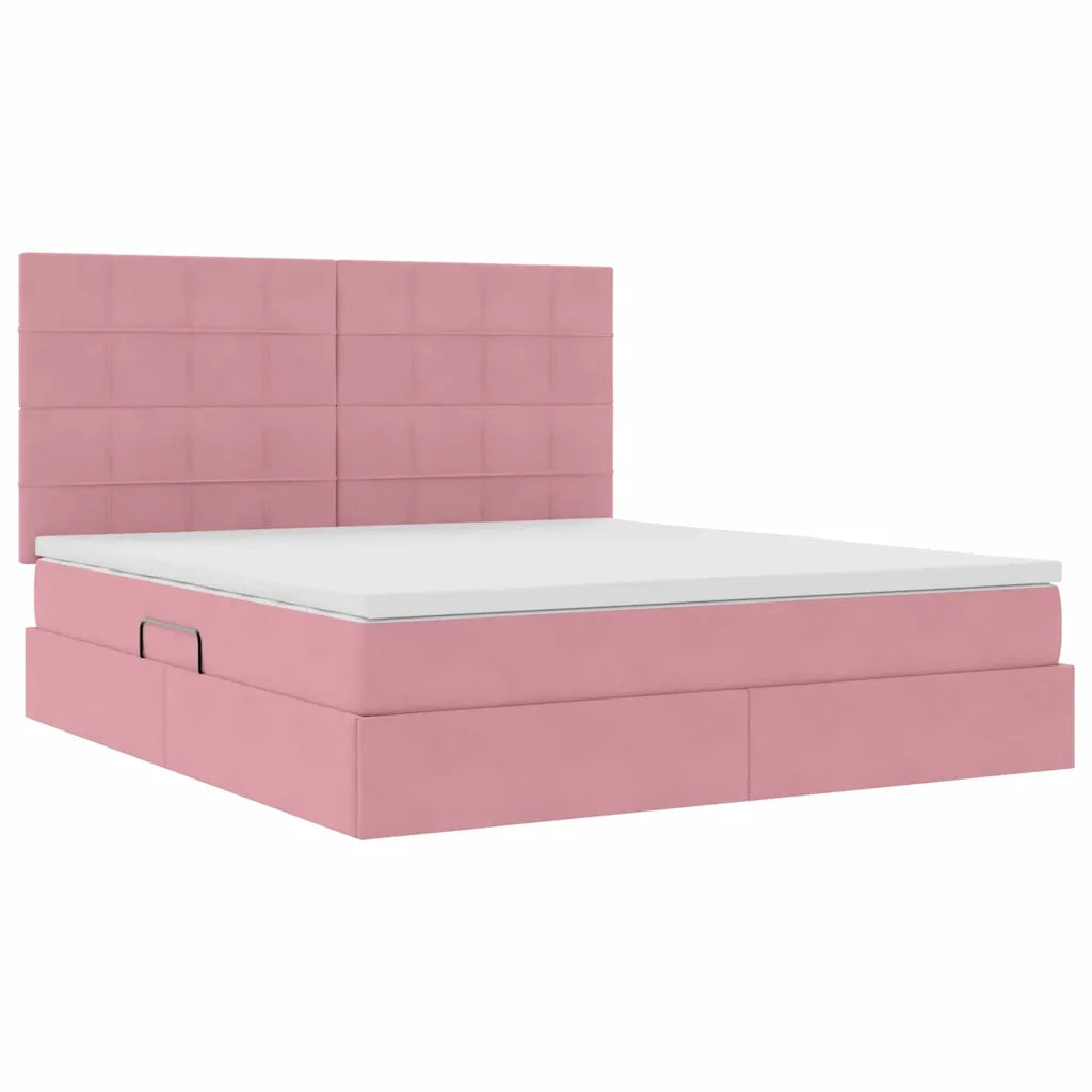 Letto con contenitore e LED con led Rosa 160 x 200 cm Velluto 3372680