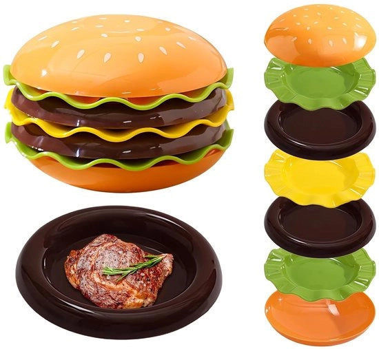 Set di piatti e piattini ceramici creativi 7 pezzi - disegno hamburger