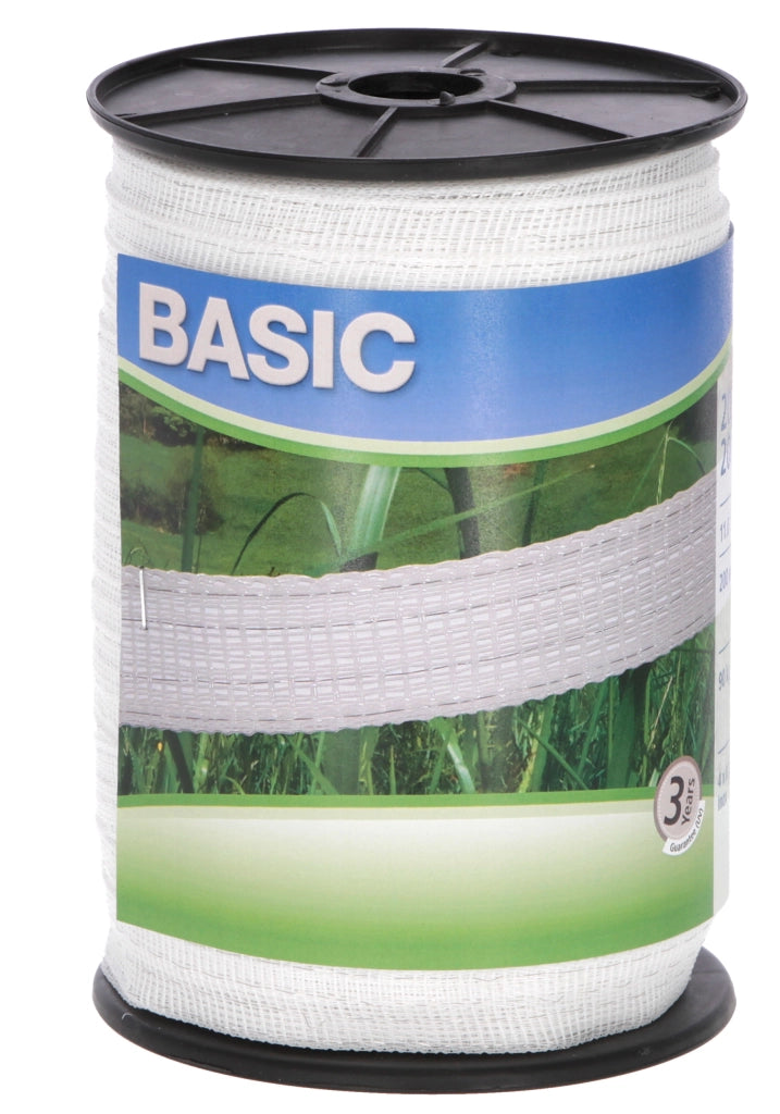 FETTUCCIA ELETTRIFICATA PER RECINTO BASIC  BIANCA mt. 200 h. cm.2 fili 4