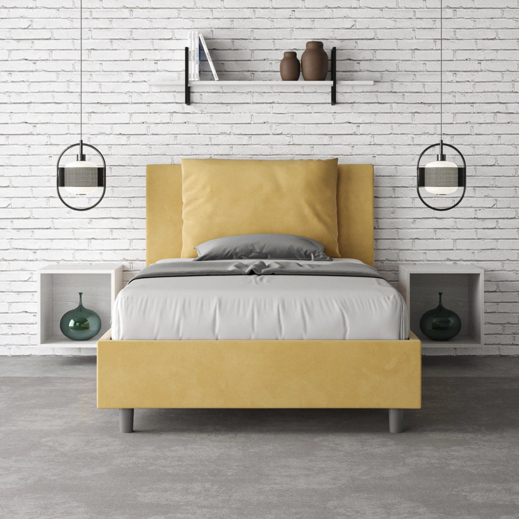 BS COM Letto singolo contenitore imbottito 100x190 microfibra ocra