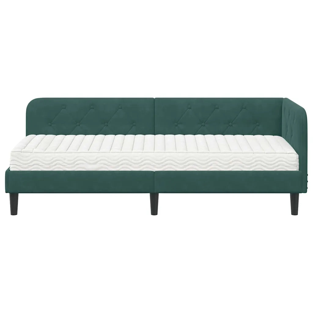Cornice del letto ad angolo Verde Scuro 80 x 200 cm Velluto