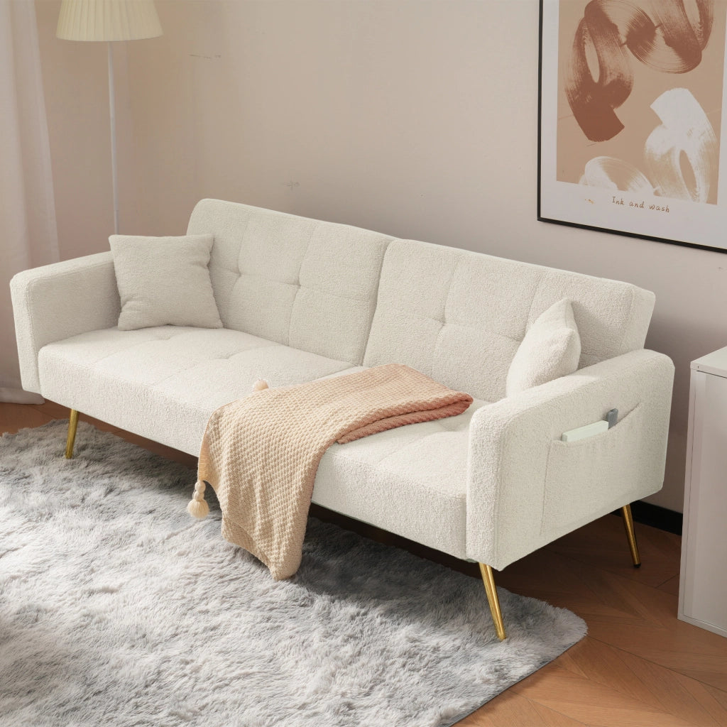 Divano letto con angolo regolabile - Zephmum - Gambe dorate, cuscini e tasche laterali