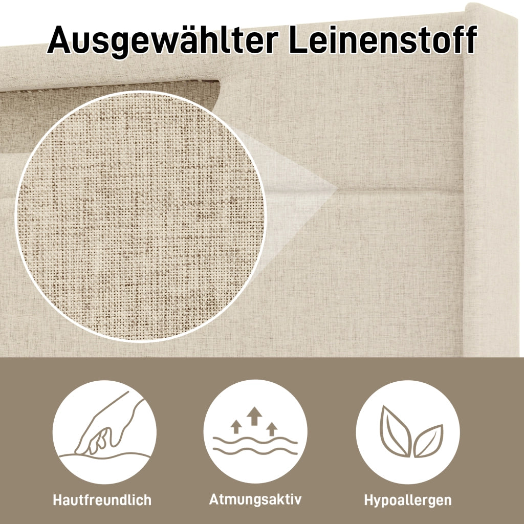 LETTO Matrimoniale LED 160x200 cm in lino beige USB Type C