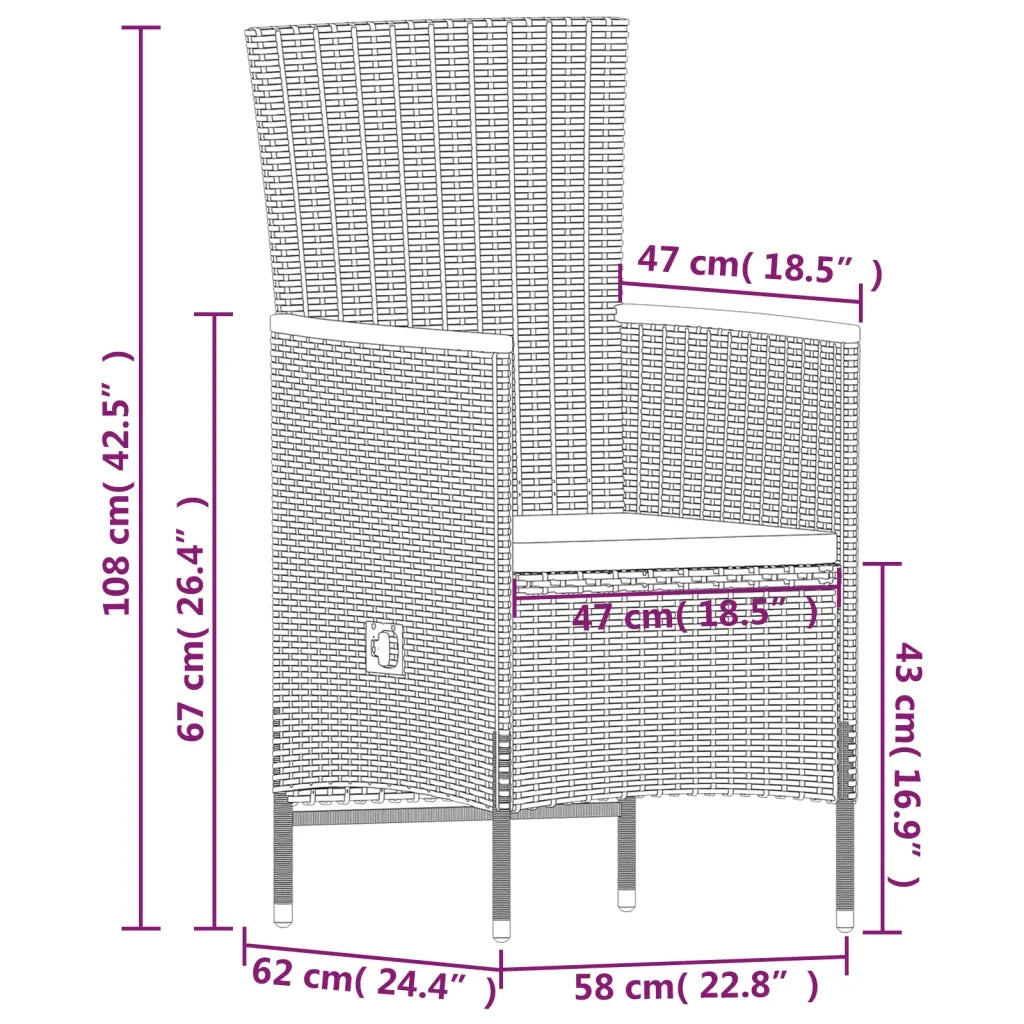Set da Pranzo da Giardino 9 pz con Cuscini Nero 3099468