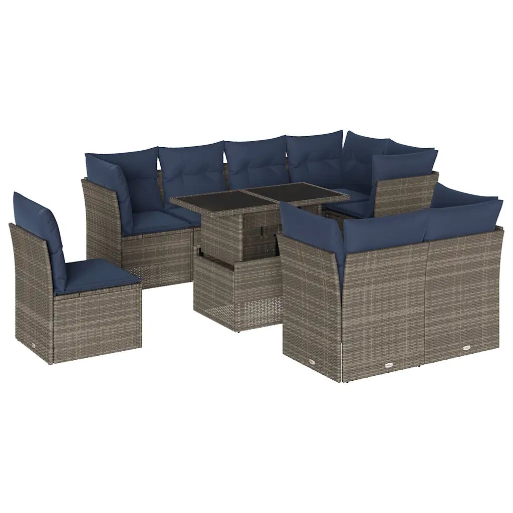 Set Divani da Giardino 9 pz con Cuscini Grigio in Polyrattan 3266731