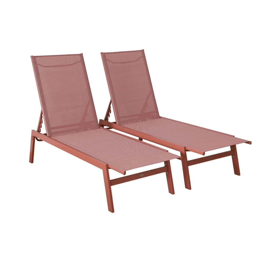 Set 2 lettini prendisole in acciaio multiposizione, terracotta