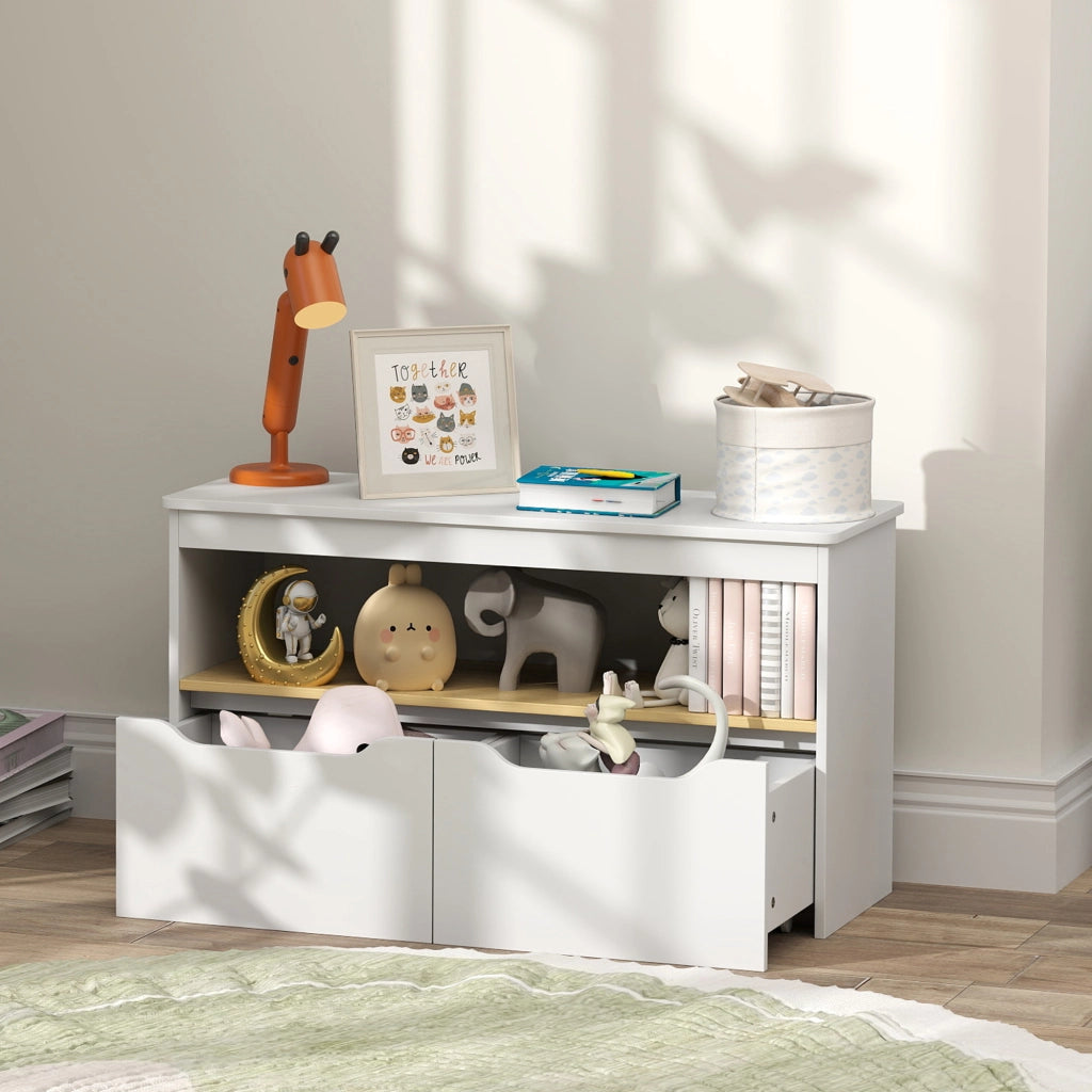 Cassettiera per Bambini con 2 Cassetti e Ripiani ¨C Minimal ¨C 80x30x45 cm Bianco