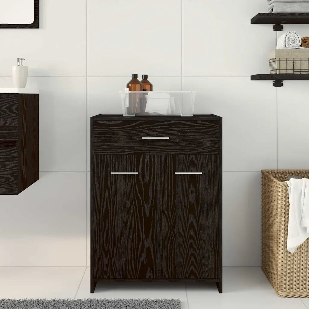 Mobile da Bagno | Armadio da bagno Rovere Nero 60 x 33 x 80 cm Legno multistrato