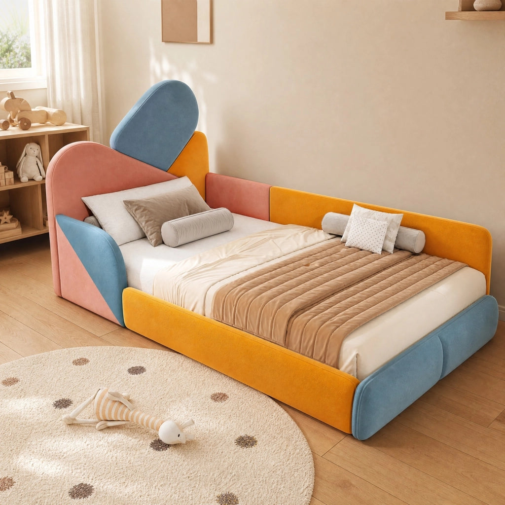 LETTO imbottito per bambini 90x200 cm velluto multicolore