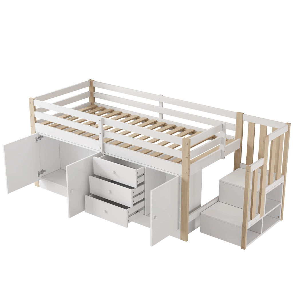 LETTO A CASTELLO con scala e cassetti 90 x 200 cm bianco