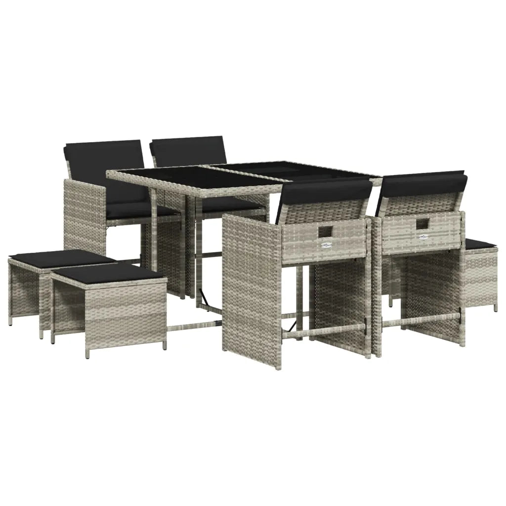 Set Pranzo da Giardino 9pz con Cuscini Grigio Chiaro Polyrattan 3277726