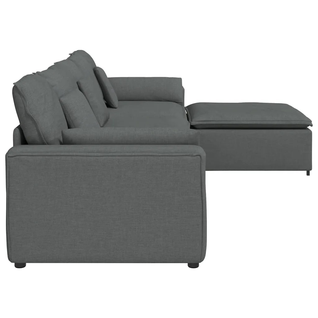 Divano Modulare con Poggiapiedi e Cuscini Grigio Scuro 3321058
