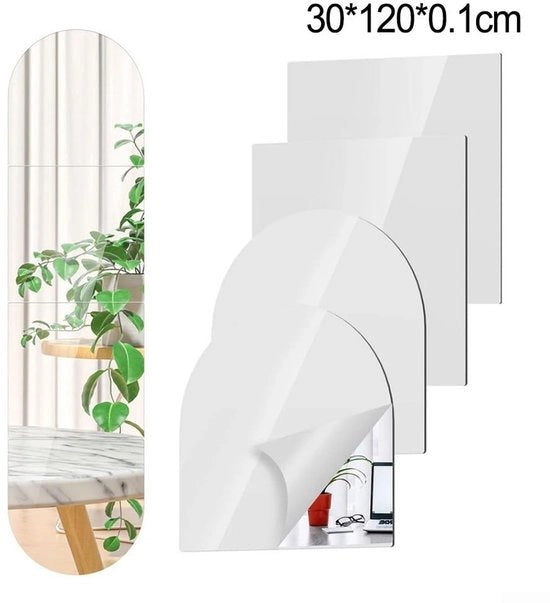 Specchio da Parete Leggero - 4 Pezzi - Rettilineo/Cuadrado - Acrilico - Sicuro per Bambini - Flessibile e Resistente alle Sollecitazioni - Etichette per Specchio