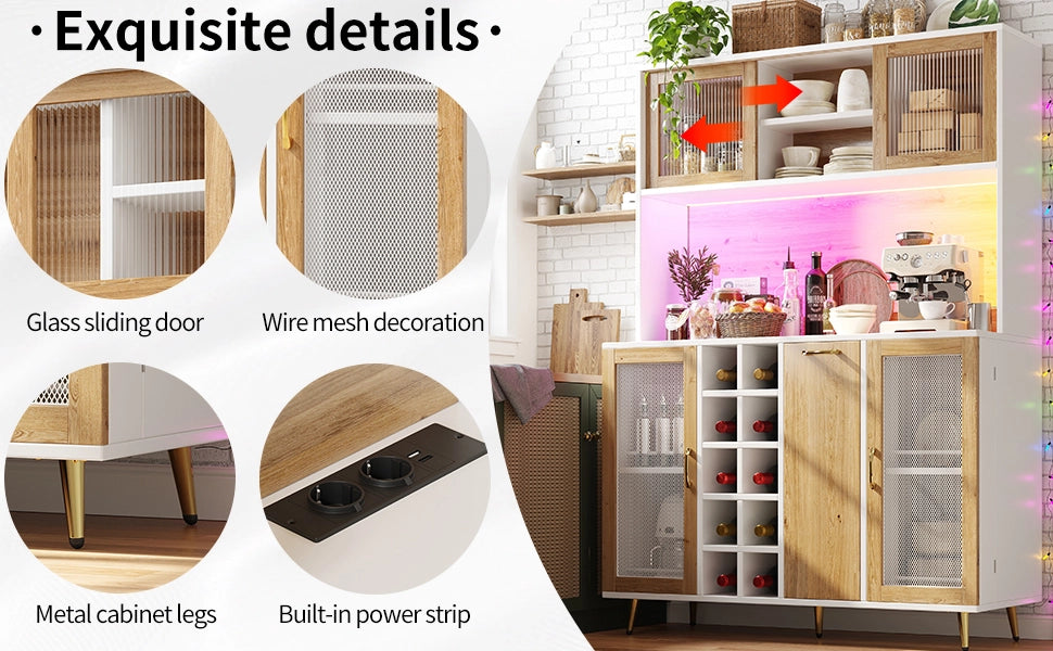 Mobile Buffet con LED ¨C Xylo ¨C Bianco con Effetto Legno, 5 Ante, Cantinetta, 120x40x170