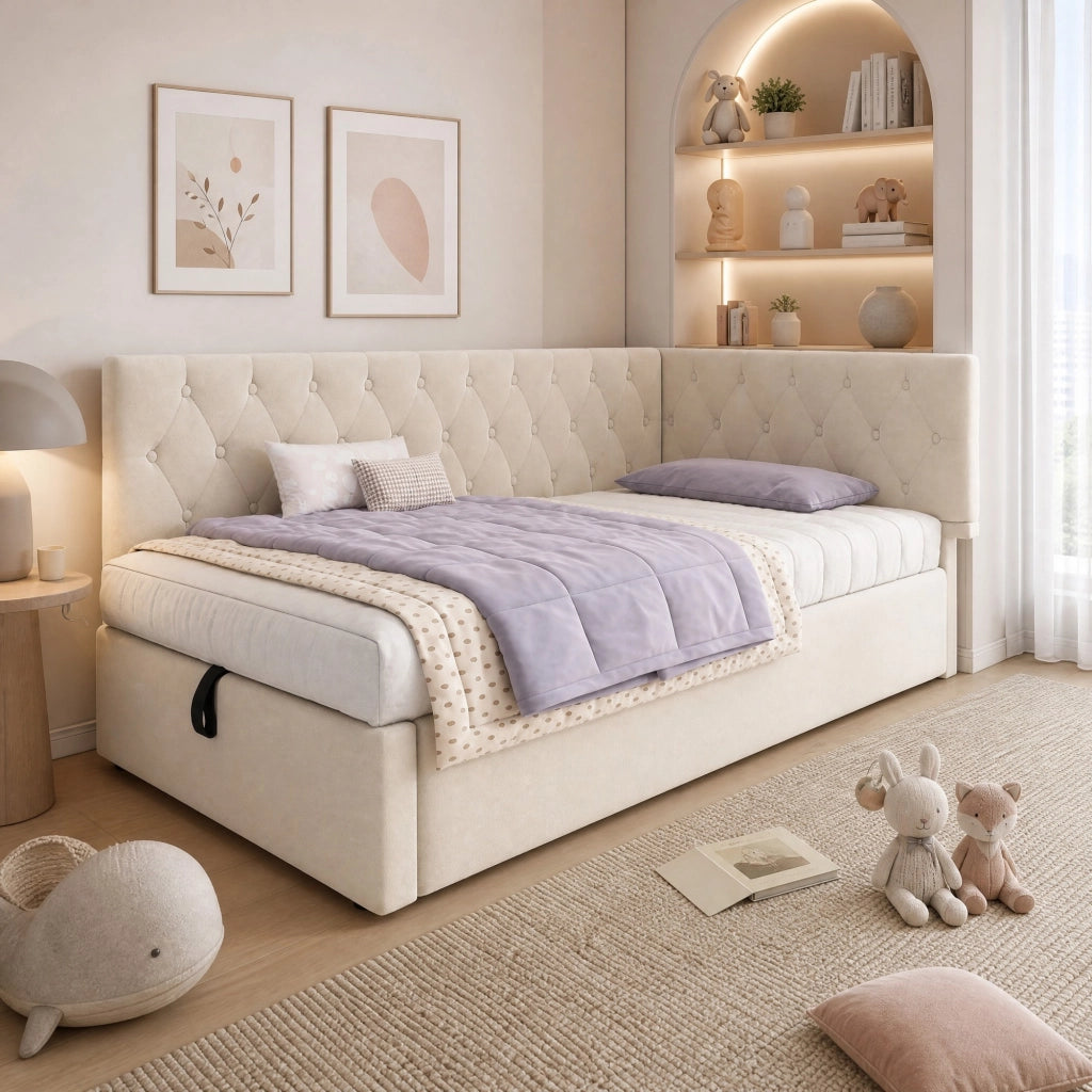 LETTO Contenitore 90x190 cm in velluto beige