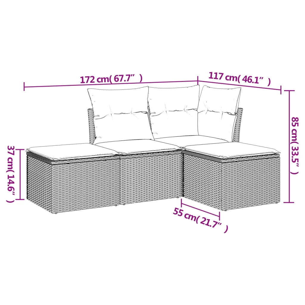 Set Divano da Giardino 4 pz con Cuscini Beige in Polyrattan 3249318
