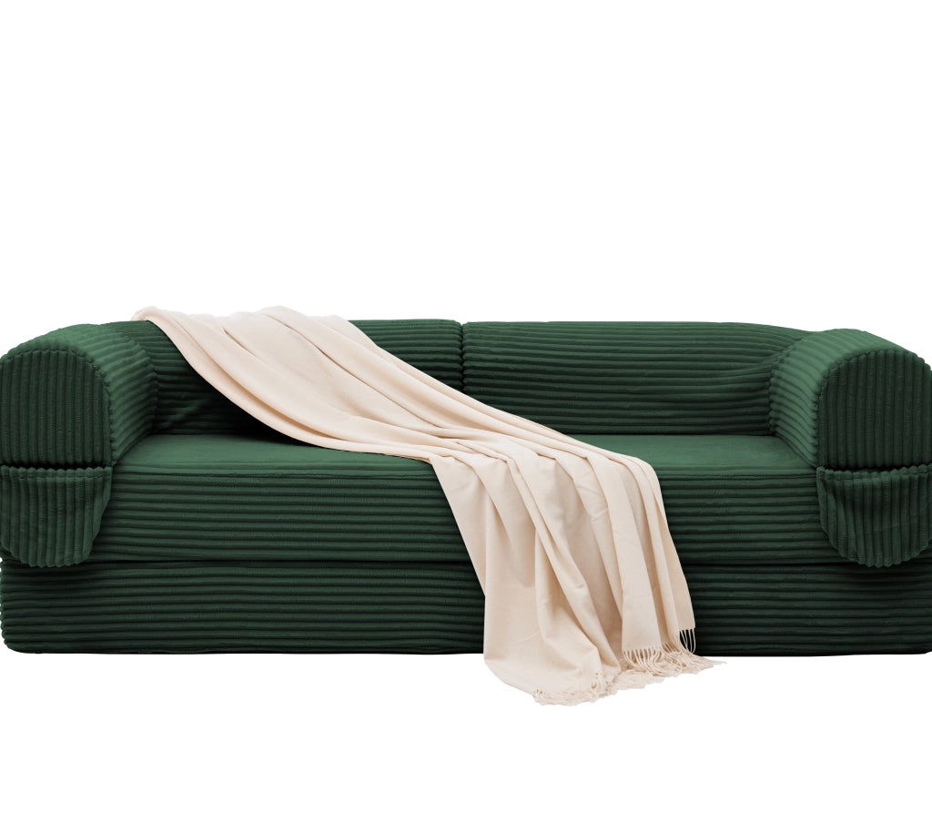 Divano Letto Convertibile 2 Posti con Schienale Imbottito, Divano Basso in Velluto Verde