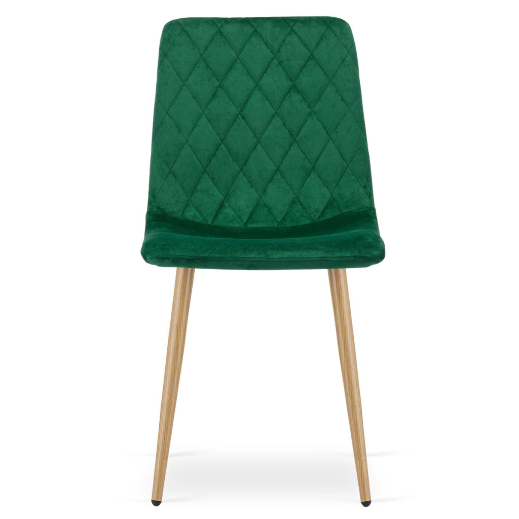 Sedia Turin in velluto verde scuro con gambe effetto legno