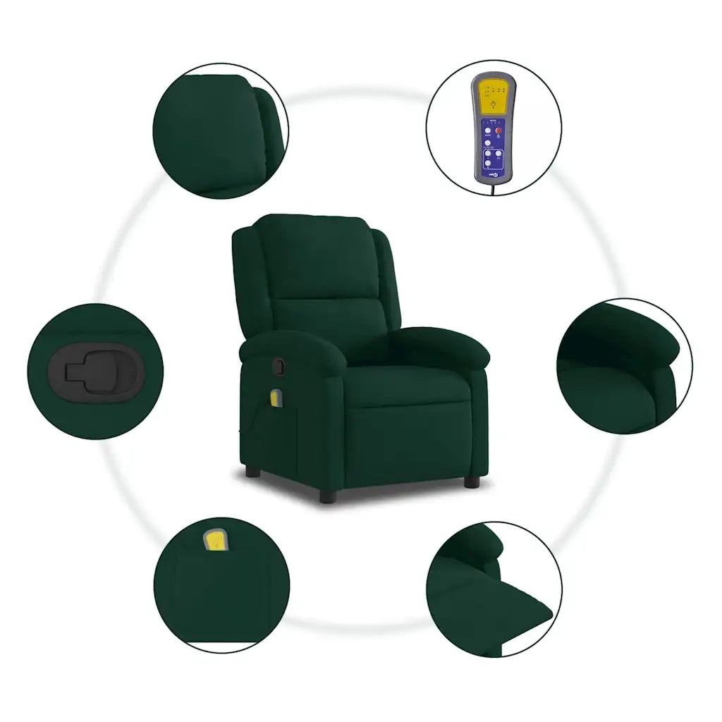 Poltrona Massaggiante | Sedia Relax Reclinabile Verde Scuro in Velluto