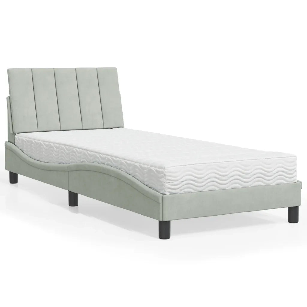 Letto con Materasso Hanko Grigio Chiaro 90x190 cm in Velluto