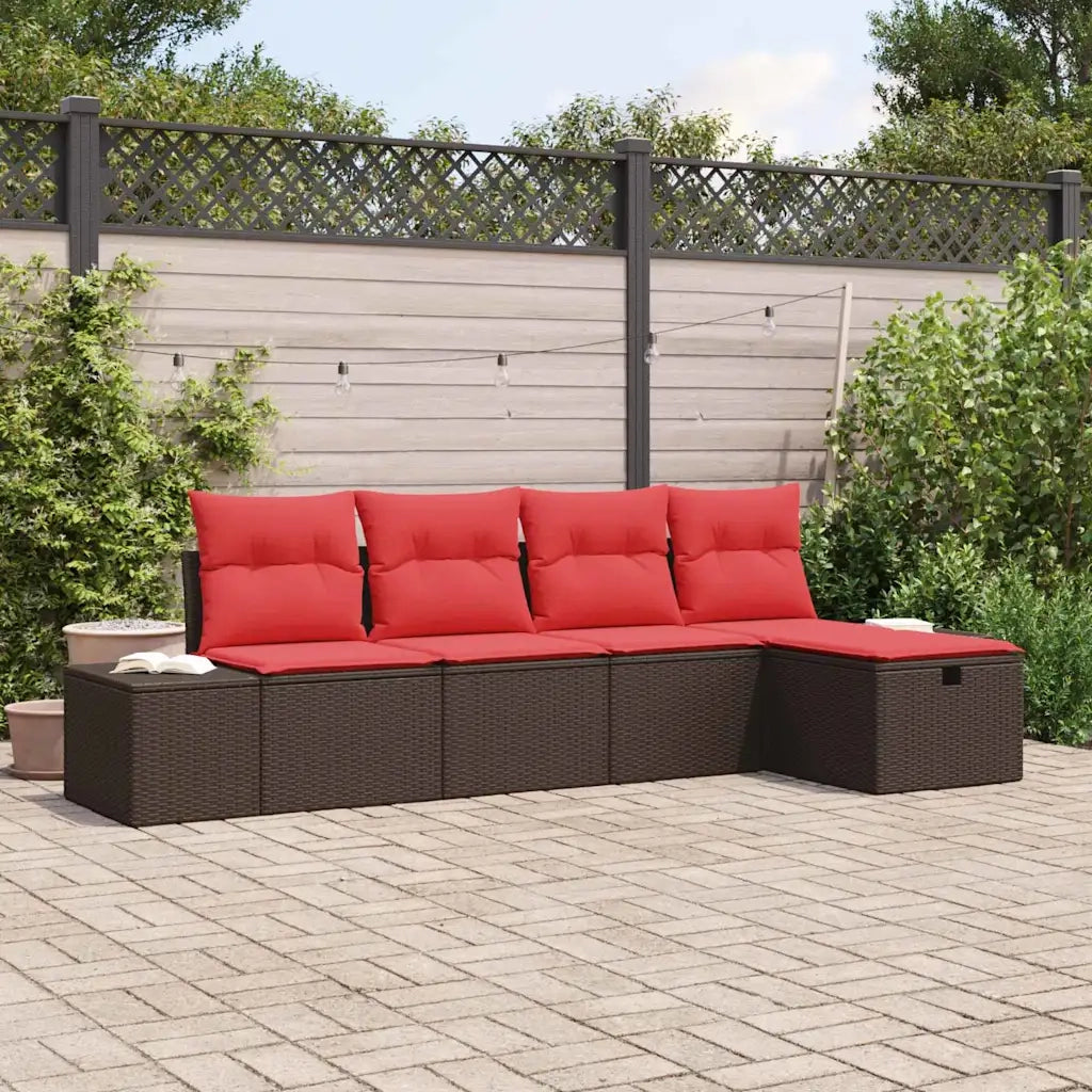 Set Divano da Giardino con cuscino 5 pcs Marrone polyrattan 3359363