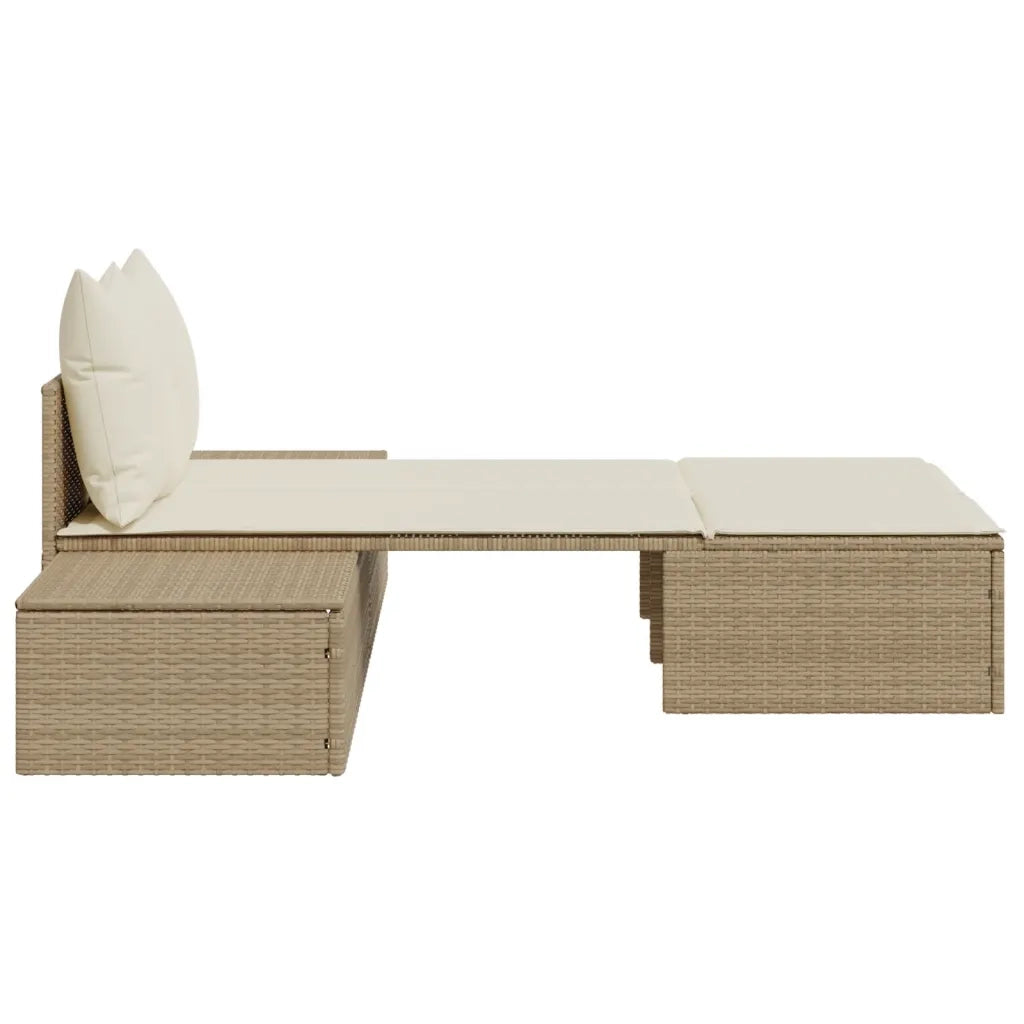 Lettino Prendisole | Sdraio da giardino | Lettino da sole con Cuscini Beige in Polyrattan