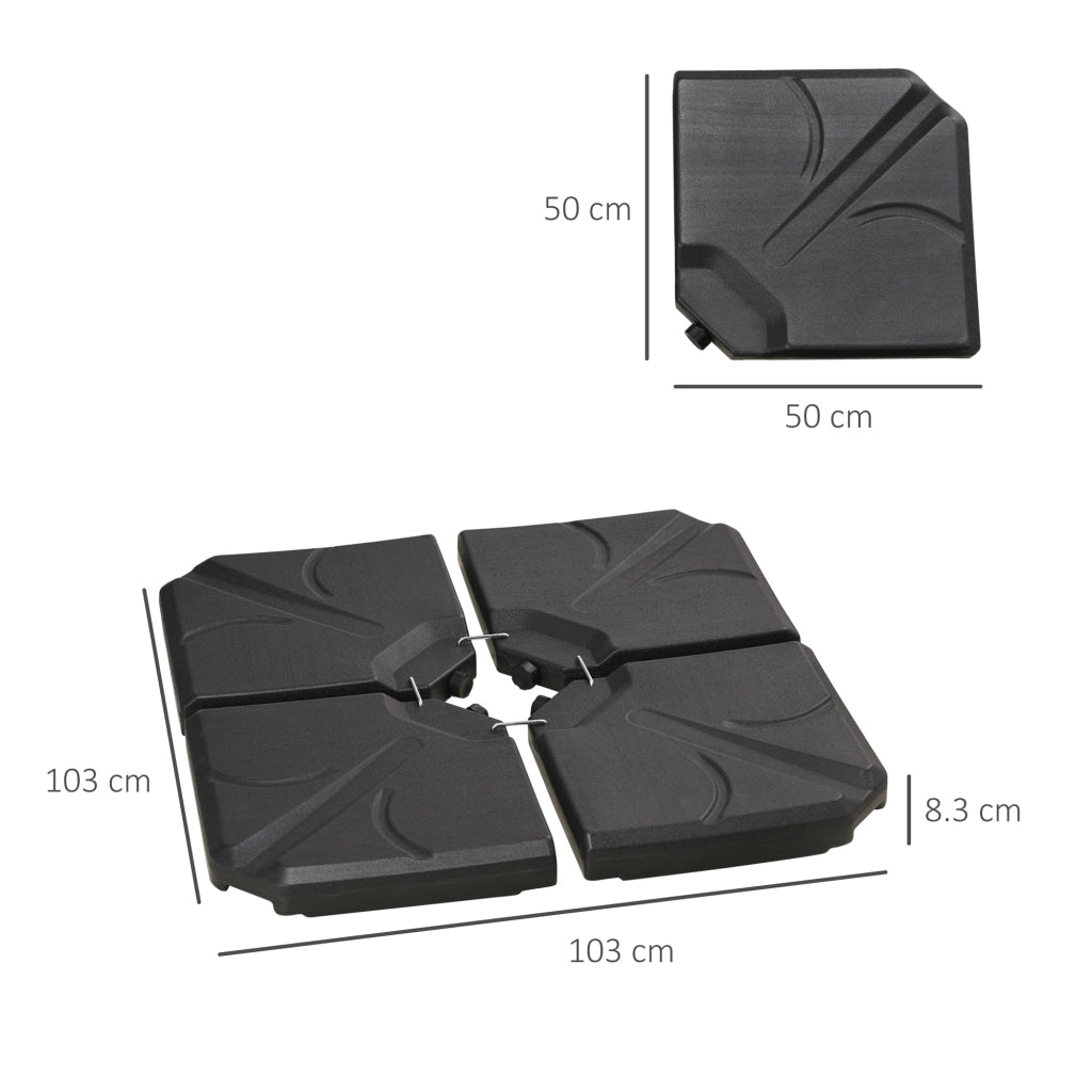 Base Ombrellone 4 Pezzi HDPE Riempibile Acqua Sabbia 18kg ¨C zephmum ¨C 103x103x8.3 cm Nero