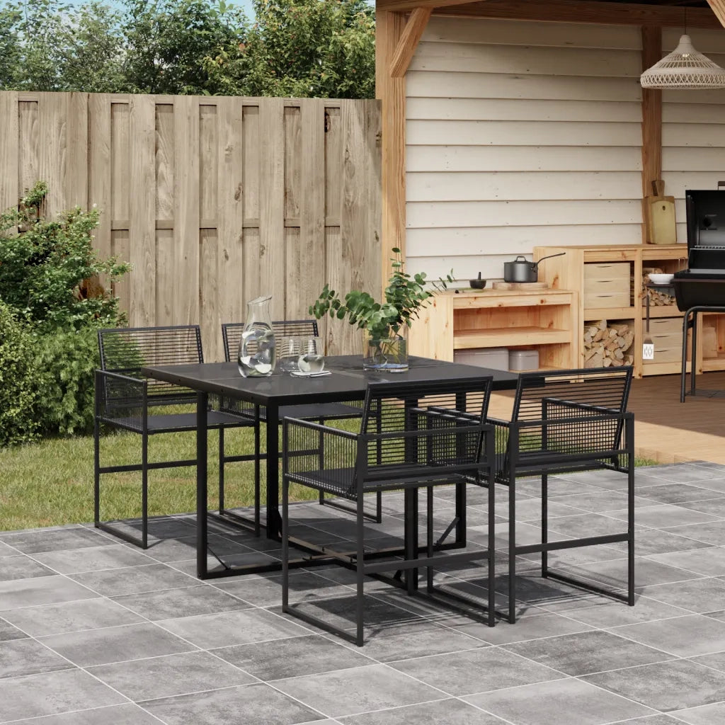 Set da Pranzo da Giardino 5 pz | Set Salotto da Giardino Nero in Polyrattan