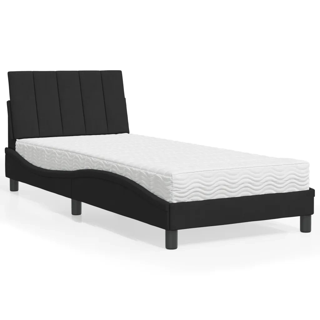 Letto con Materasso Hanko Nero 90x190 cm in Velluto