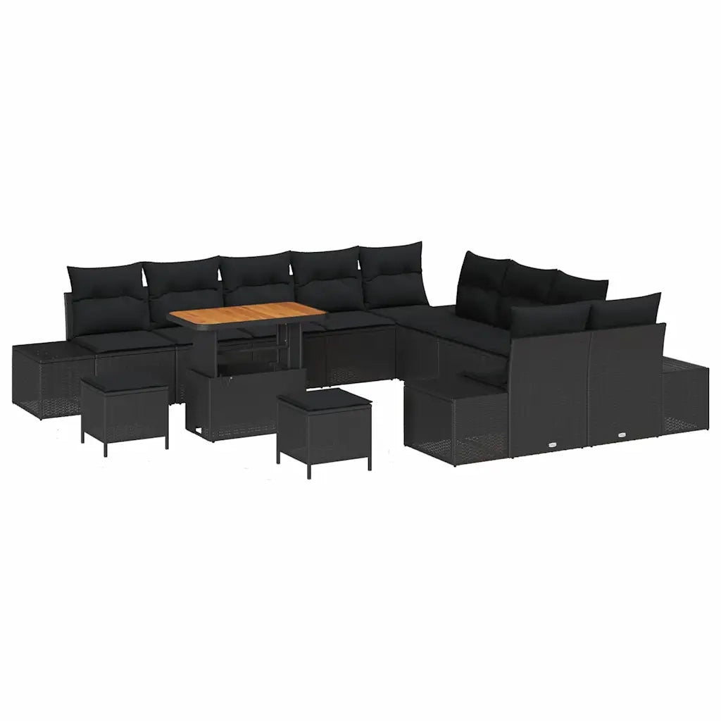 Set Divano da Giardino con cuscino 13 pcs Nero polyrattan 3362844