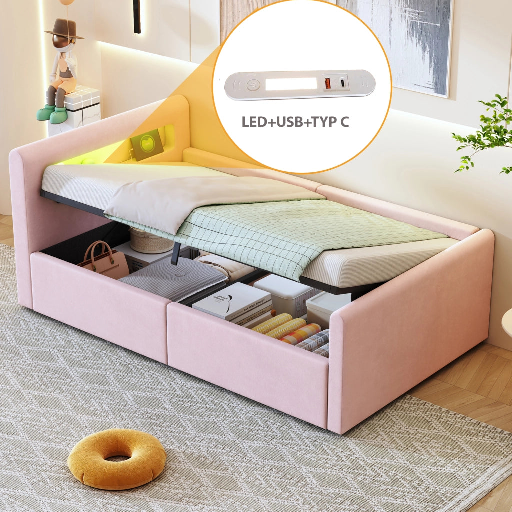letto imbottito velluto rosa 90 x 200 cm