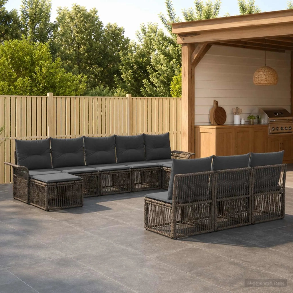 Set Divano da Giardino 10 pz Grigio polyrattan 3434951