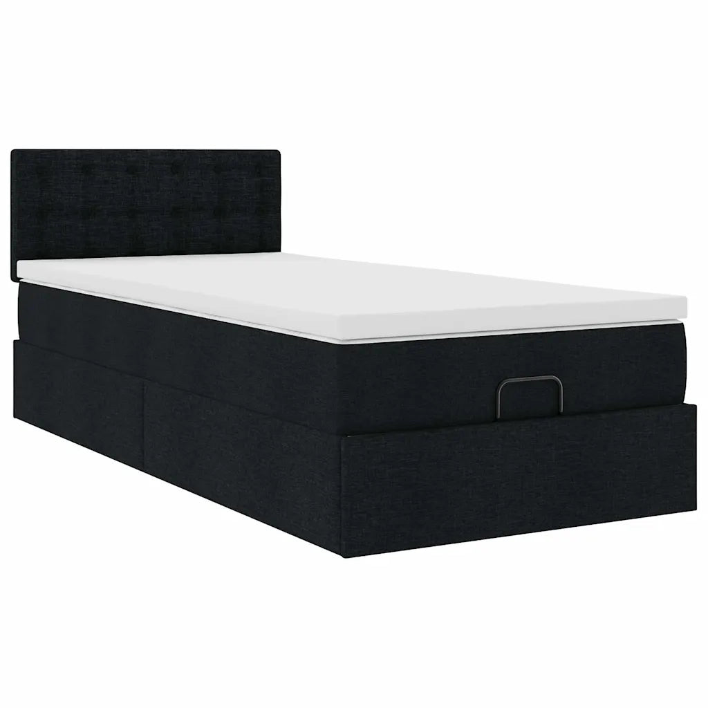 Pouf Letto con Materasso e LED Nero 80x200cm in Tessuto