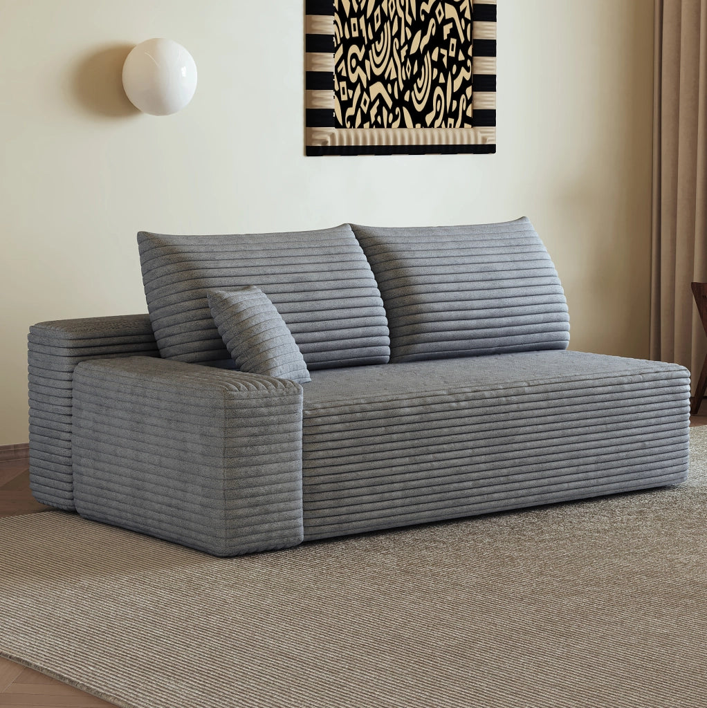Divano modulare in tessuto corduroy grigio, chaise lounge reversibile, senza montaggio