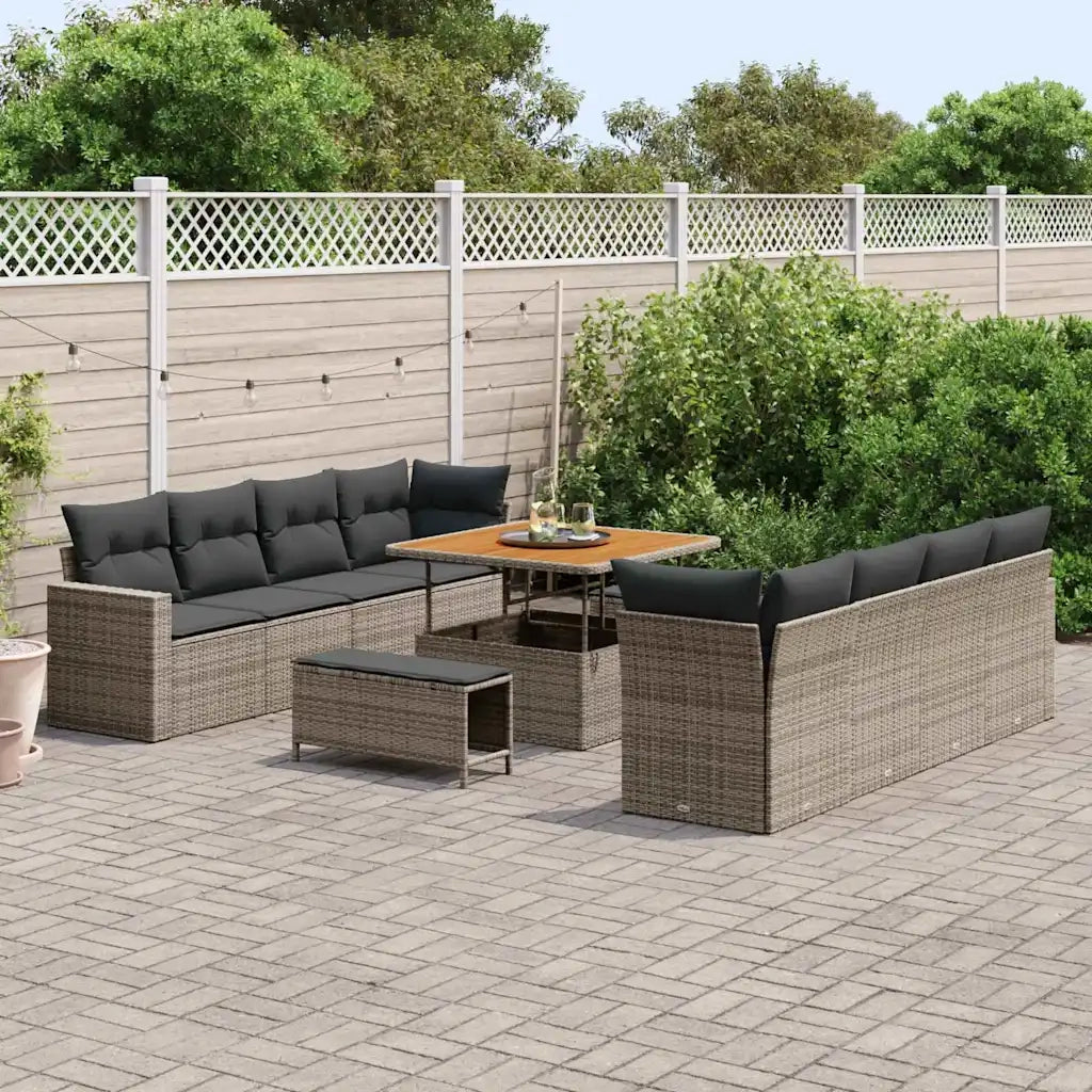 Set Divano da Giardino con cuscino 12 pcs Grigio polyrattan