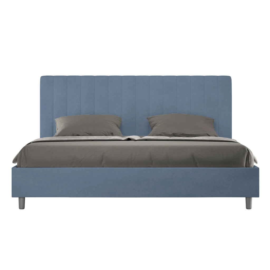 BS COM Letto matrimoniale king size contenitore imbottito 180x210 microfibra blu
