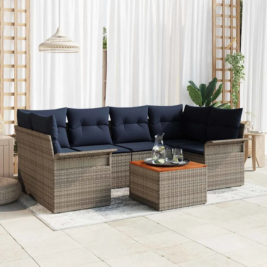 Set Divano da Giardino 7 pcs Grigio e Blu Navy polyrattan 3355952